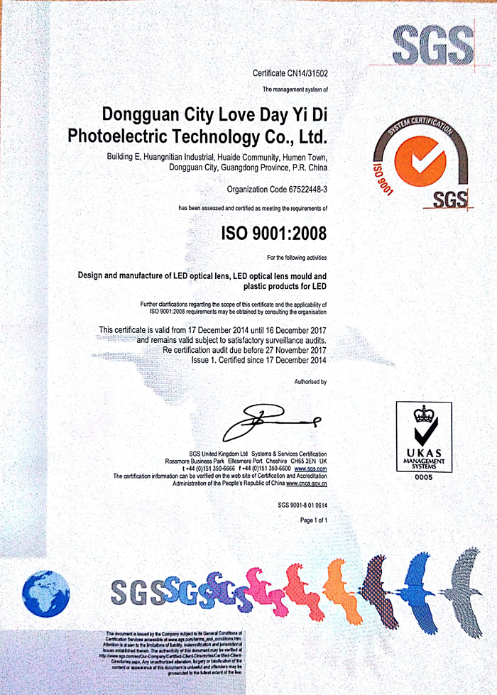 Warmly Congratulate Future Light Passed ISO9001-2008 Quality System Certification.